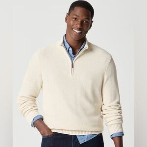 J. Crew Men's Cream Waffle Knit Zip-Up Sweater